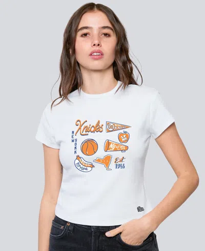 Hype And Vice Women's White New York Knicks Cropped Baby T-shirt