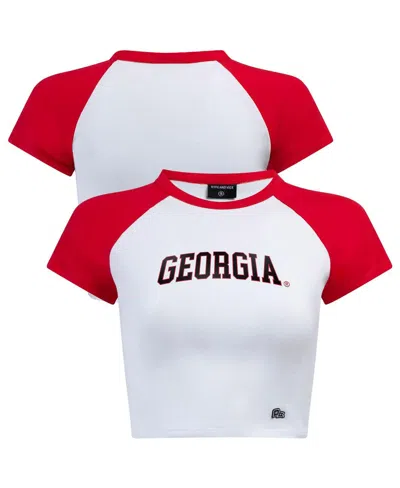Hype And Vice Women's White/red Georgia Bulldogs Homerun Cropped Raglan T-shirt In Multi