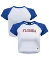 Hype And Vice Women's White/royal Florida Gators Homerun Cropped Raglan T-shirt In White