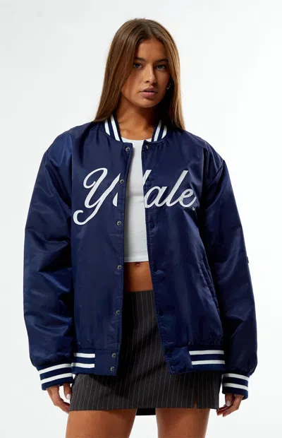 Hype And Vice Women's Yale Bulldogs A-game Varsity Bomber Jacket In Navy/white In Blue