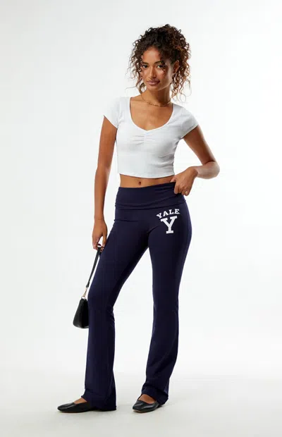 Hype And Vice Women's Yale Bulldogs Fold-over Yoga Pants In Blue/white