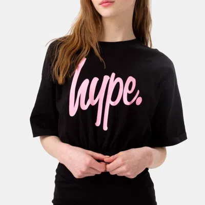 Hype Girls Script Elasticated Hem Crop T-shirt -black