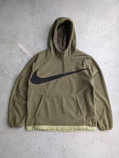 Pre-owned Hype X Nike Fleece Big Swoosh Logo Hoodie In Green Olive