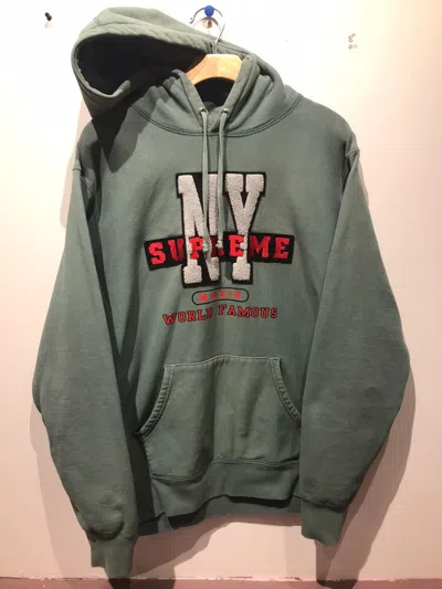 Pre-owned Hype X Supreme Fw19 Supreme Ny New York Worldwide Embroidered Hoodie In Green