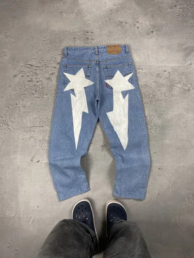 Pre-owned Hype X Vintage Bape Style Y2k Baggy Jeans In Blue