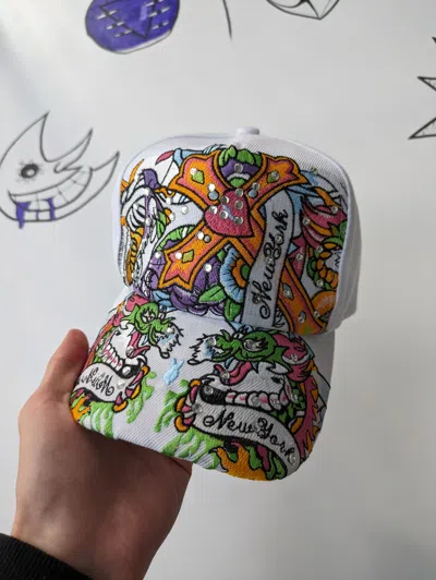 Pre-owned Hype X Vintage Ed Hardy Style Dragons Hat In White