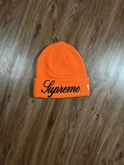 Pre-owned Hypebeast X Supreme New Era Script Beanie In Orange