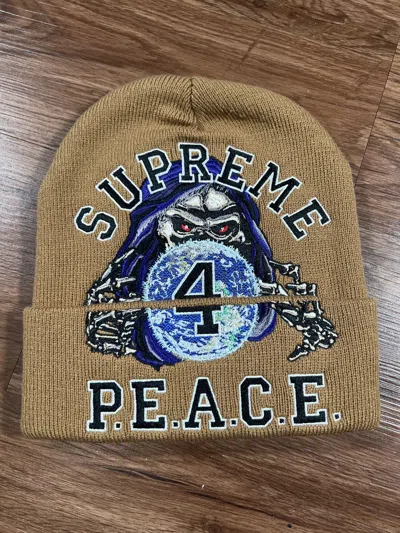 Pre-owned Hypebeast X Supreme Peace Beanie In Tan