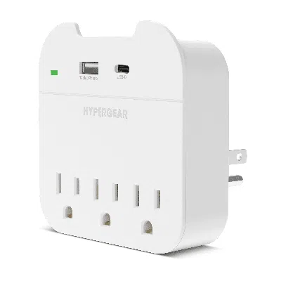Hypergear Wall Adapter Power Strip 3 Outlets In White