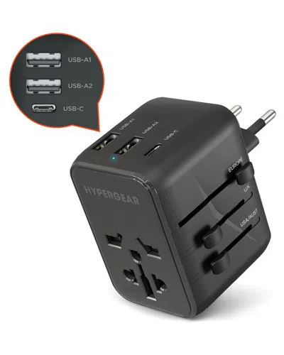 Hypergear Worldcharge Universal Travel Adapter With Usb-c In Black