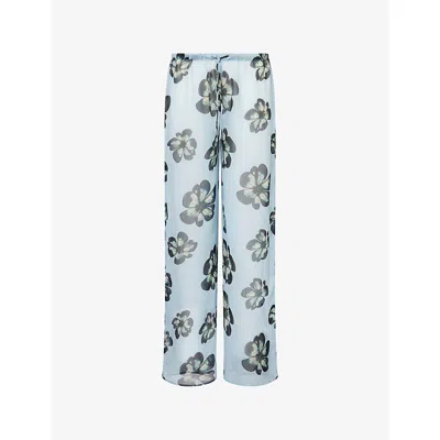 Hyphen Womens Blue Floral Kenny Wide-leg Woven Trousers