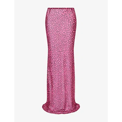 Hyphen Womens  Polka-dot Print Sheer Maxi Skirt In Plum