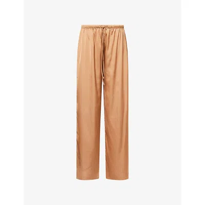 Hyphen Womens Latte Wide-leg Drawstring Satin Trousers In Brown