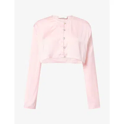 Hyphen Womens Kenny Cropped Satin Top Baby Pink
