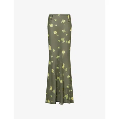 Hyphen Womens Olive Floral Floral-print Sheer Maxi Skirt In Green
