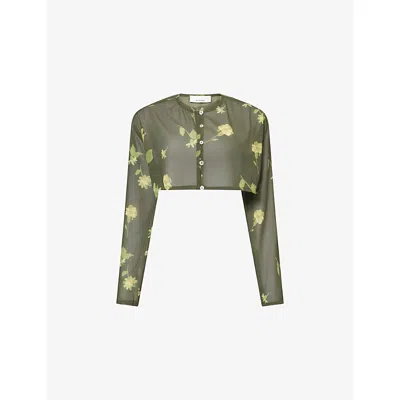 Hyphen Womens Olive Floral Kenny Floral Woven Top In Green