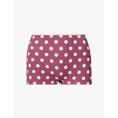 Hyphen Womens Polka-dot Hot-pant Bikini Bottoms Burgundy