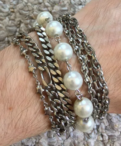 Pre-owned Hysteric Glamour 7 Chain Pearl Bracelet In Silver