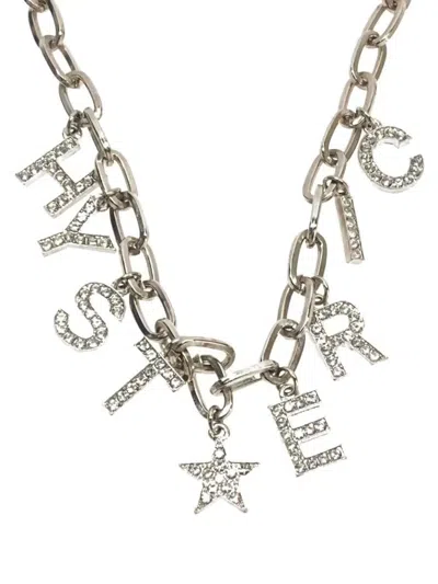 Pre-owned Hysteric Glamour Crystal Script Chain Necklace In Silver