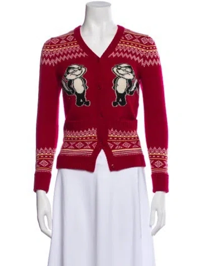Pre-owned Hysteric Glamour Printed V-neck Sweater In Red