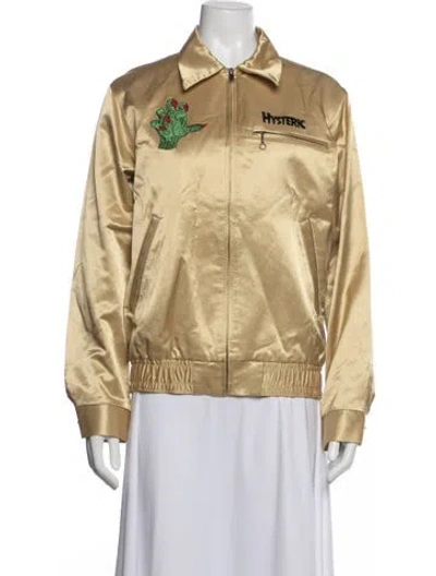 Pre-owned Hysteric Glamour Satin Graphic Print Bomber Jacket In Gold
