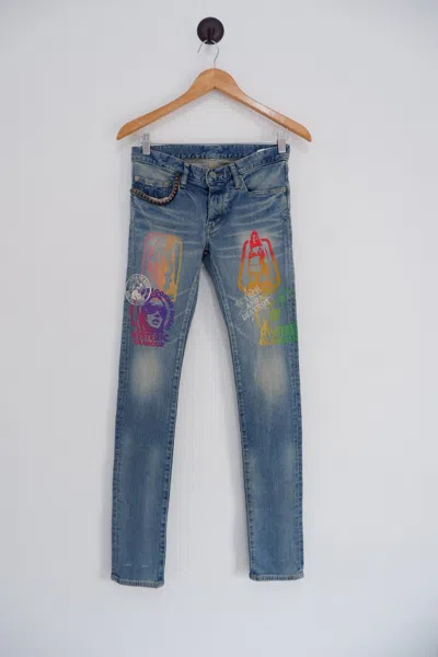 Pre-owned Hysteric Glamour Search And Destroy Studded Printed Denim In Blue