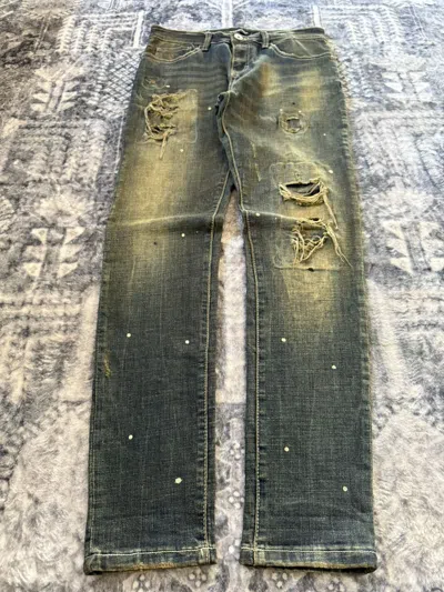 Pre-owned Hysteric Glamour Semantic Design Japan Mud Wash Distressed Tapered Jeans In Blue