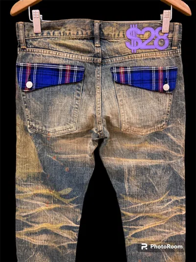 Pre-owned Hysteric Glamour Swagger - Slim Fit Destroyed Distressed Painted Jeans In Blue