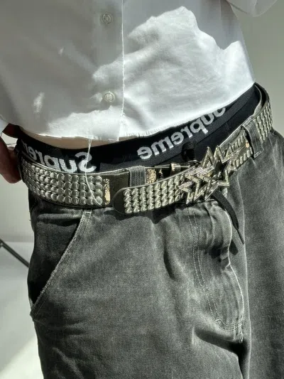 Pre-owned Hysteric Glamour Vintage Belts Y2k Rhinestones Punk Leather Belt Japanese In Silver