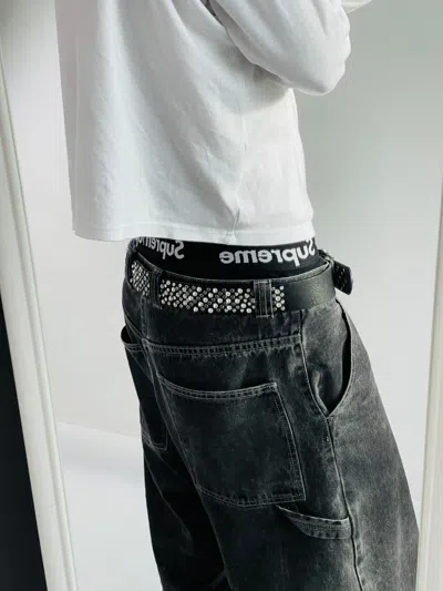 Pre-owned Hysteric Glamour Vintage Belts Y2k Rhinestones Punk Leather Belt Japanese In White Silver