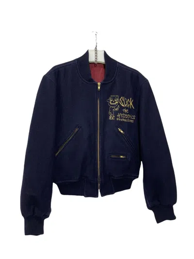 Pre-owned Hysteric Glamour Vtg 90's Hysterics Slick Wool Varsity Cropp Jacket 36 In Black