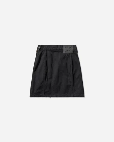 Hysteric Glamour Women S Apple Panda Embroidered Side Lace-up Denim Mini Skirt Black
