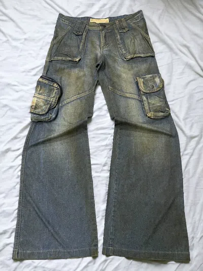 Pre-owned Hysteric Glamour X Le Grande Bleu L G B Super Flared Authentic & Couture Mud Wash Multi Pocket Jeans In Blue Wash