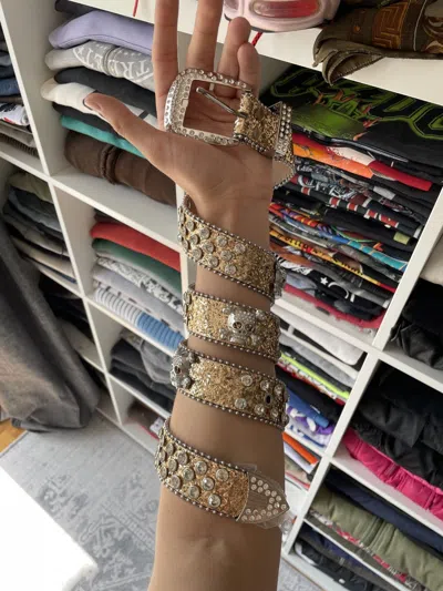 Pre-owned Hysteric Glamour Y2k Vintage Avant Garde Belt Rhinestones Skulls Japanese In Gold
