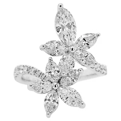 Pre-owned Hyt 2.47 Ct Marquise Cut And Round Brilliant Cut White Diamond Cocktail Ring