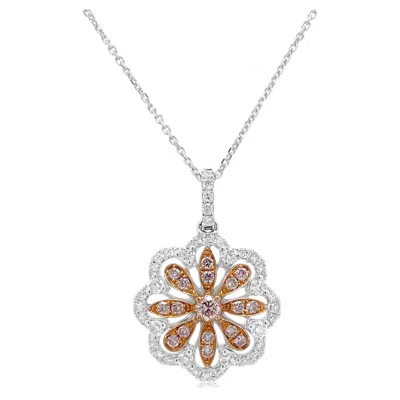 Pre-owned Hyt Argyle Pink Diamond And Natural White Diamond Pendant 18k Gold Platinum Chain