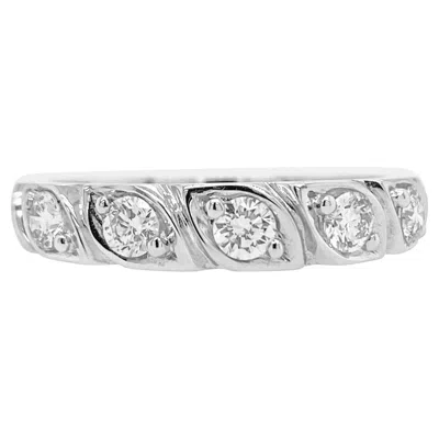 Pre-owned Hyt Band Ring With Round Brilliant Cut White Diamonds In K18 White Gold