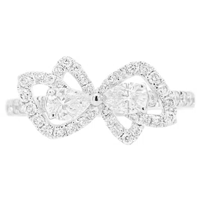 Pre-owned Hyt Bow Styled Ring With Pear Shape Natural White Diamonds In Platinum