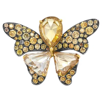 Pre-owned Hyt Butterfly Style Cocktail Ring With Natural Fancy Color Diamonds In 18k Gold In Multi