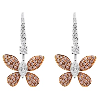 Pre-owned Hyt Butterfly Styled Earrings With Rare Argyle Pink Diamonds & White Diamonds