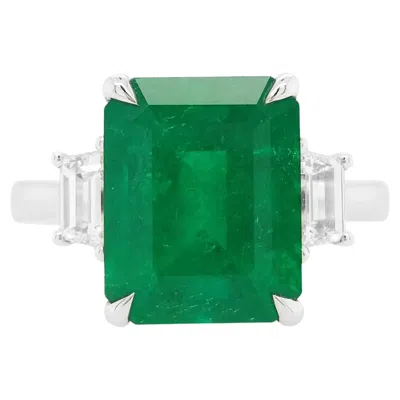 Pre-owned Hyt Certified 4-carat Colombian Emerald And Natural White Diamond 18k Gold Ring