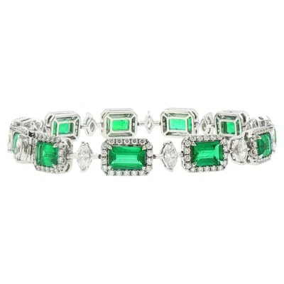 Pre-owned Hyt Certified Bracelet With Colombian Emerald And Natural White Diamonds In 18k Gold