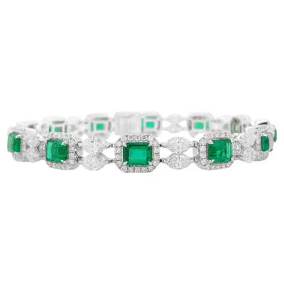 Pre-owned Hyt Certified Bracelet With Colombian Emerald And Natural White Diamonds In 18k Gold