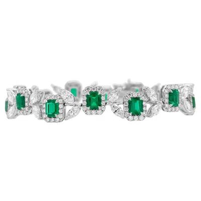 Pre-owned Hyt Certified Bracelet With Colombian Emerald And Natural White Diamonds In 18k Gold