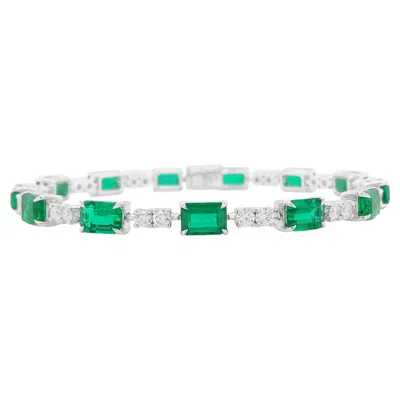 Pre-owned Hyt Certified Bracelet With Colombian Emerald And Natural White Diamonds In 18k Gold