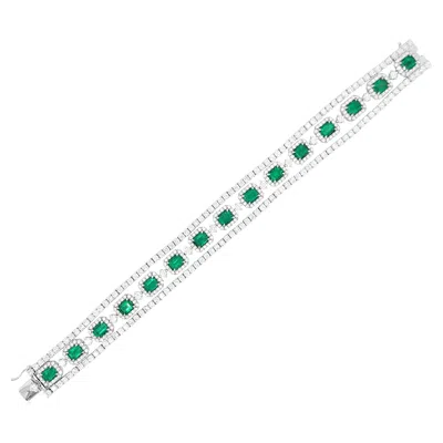 Pre-owned Hyt Certified Bracelet With Colombian Emerald And Natural White Diamonds In 18k Gold
