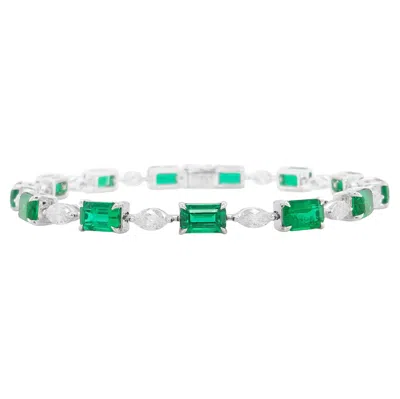 Pre-owned Hyt Certified Bracelet With Colombian Emerald And Natural White Diamonds In 18k Gold