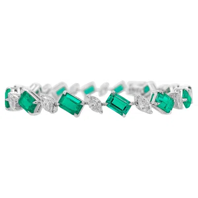 Pre-owned Hyt Certified Bracelet With Colombian Emerald And Natural White Diamonds In 18k Gold