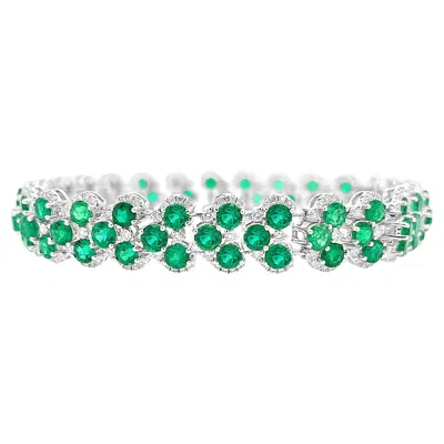 Pre-owned Hyt Certified Bracelet With Colombian Emerald And Natural White Diamonds In 18k Gold