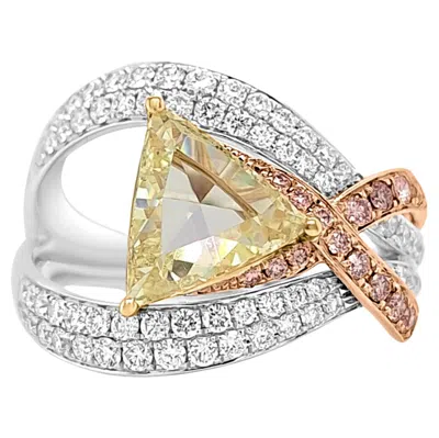 Pre-owned Hyt Certified Cocktail Ring With Natural Fancy Color And Rose Cut Diamonds 18k Gold In Red